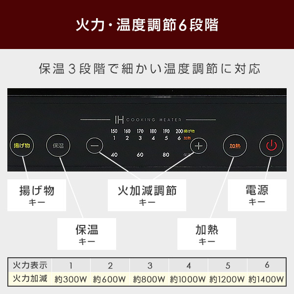 IHクッキングヒーター 1口 卓上 IHコンロ 電磁調理器 IH調理器 IH調理機 1口IH 卓上IH 揚げ物 保温 一人暮らし １人暮らし 新生活 自炊 鍋_画像2