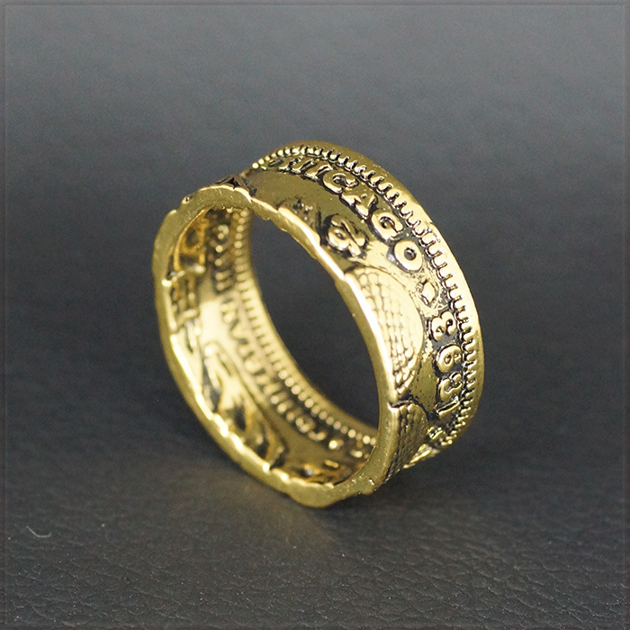 [RING] アメリカ 1893年 コロンビア博覧会 ハーフダラー ヴィンテージ ゴールド 50セントコイン デザイン 9mm リング 24号_画像3
