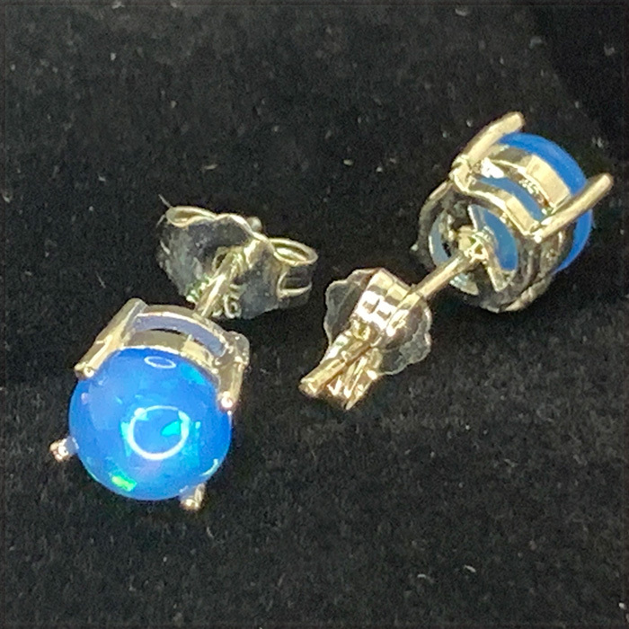 [EARRING] 925 Silver Plated Blue Fire Opal φ6mm round blue fire -o pearl silver stud earrings [ free shipping ]