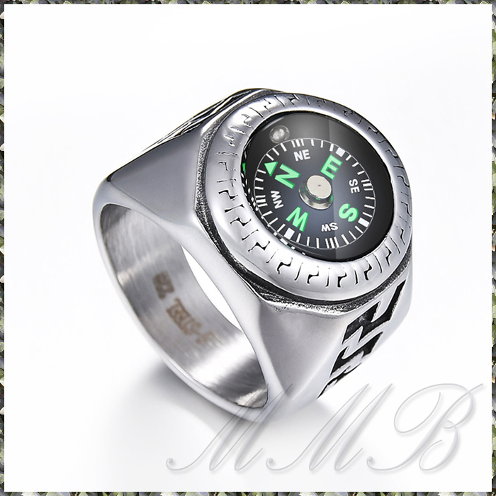 [RING] 316L Stainless Steel Cool Outdoor Sports Compass Ring オイル式コンパス(方位磁石) アウトドア リング 21号 【送料無料】 の画像3