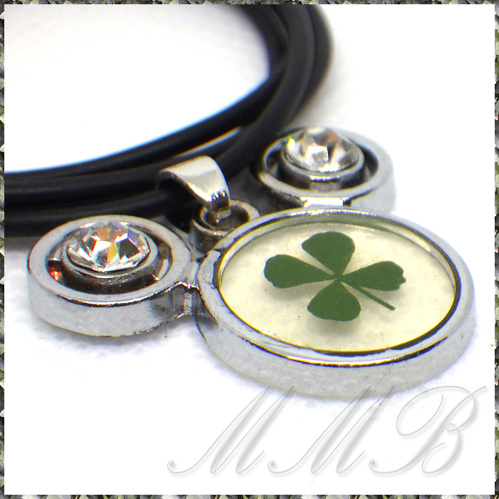 [PENDANT NECKLACE] Real Four Leaf Clover 四葉のクローバー ミッキー スリーサークル CZ ペンダント ネックレス_画像3