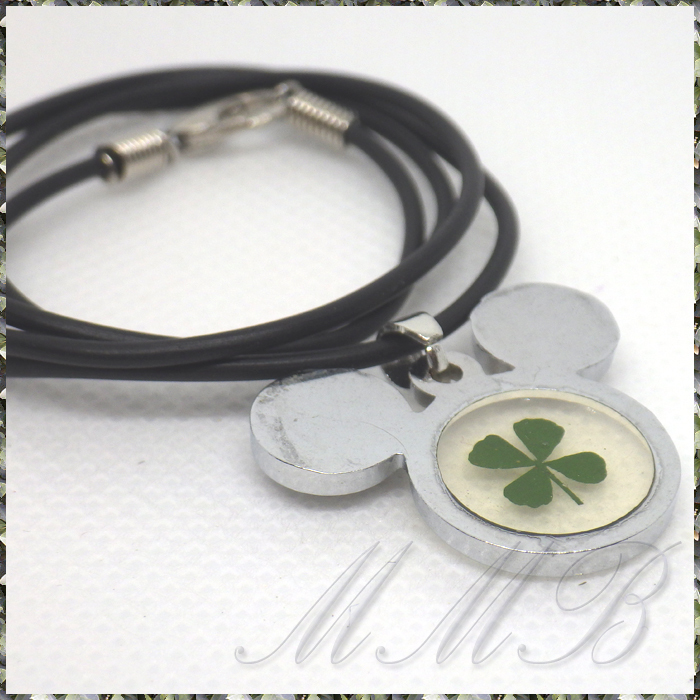 [PENDANT NECKLACE] Real Four Leaf Clover 四葉のクローバー ミッキー スリーサークル CZ ペンダント ネックレス_画像4