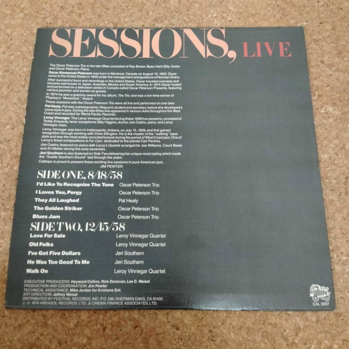 来|LP US盤 オスカー・ピーターソン/リロイ・ヴィネガー[Oscar Peterson/Leroy Vinnegar]｜Sessions, Live ［CAL 3007］_画像2