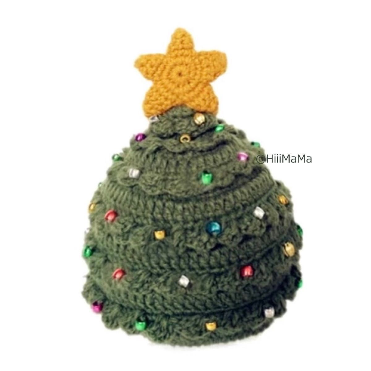 【限定SALE】 クリスマス ツリー ニット 帽子 星 ニット帽 編み ビーズ キラキラ モコモコ ふわふわ あったかい キッズ