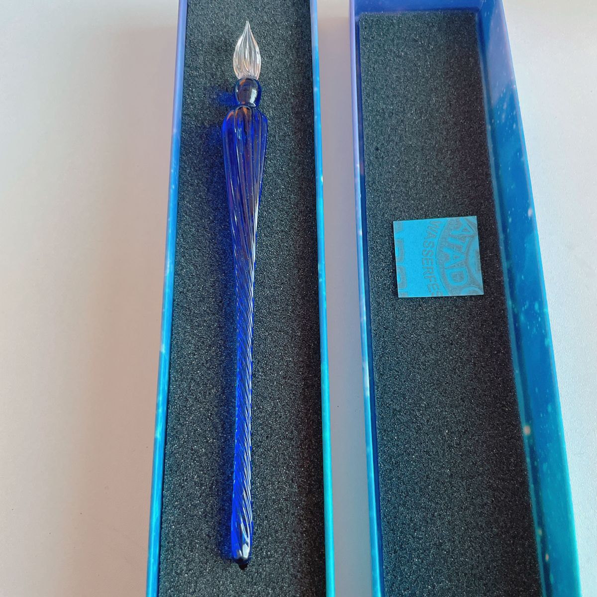 ガラスペン ブルー ヤスリと箱付 筆記具 ステーショナリー 文房具 クリスタル おしゃれなペン 可愛いペン 文字イラスト つけペン