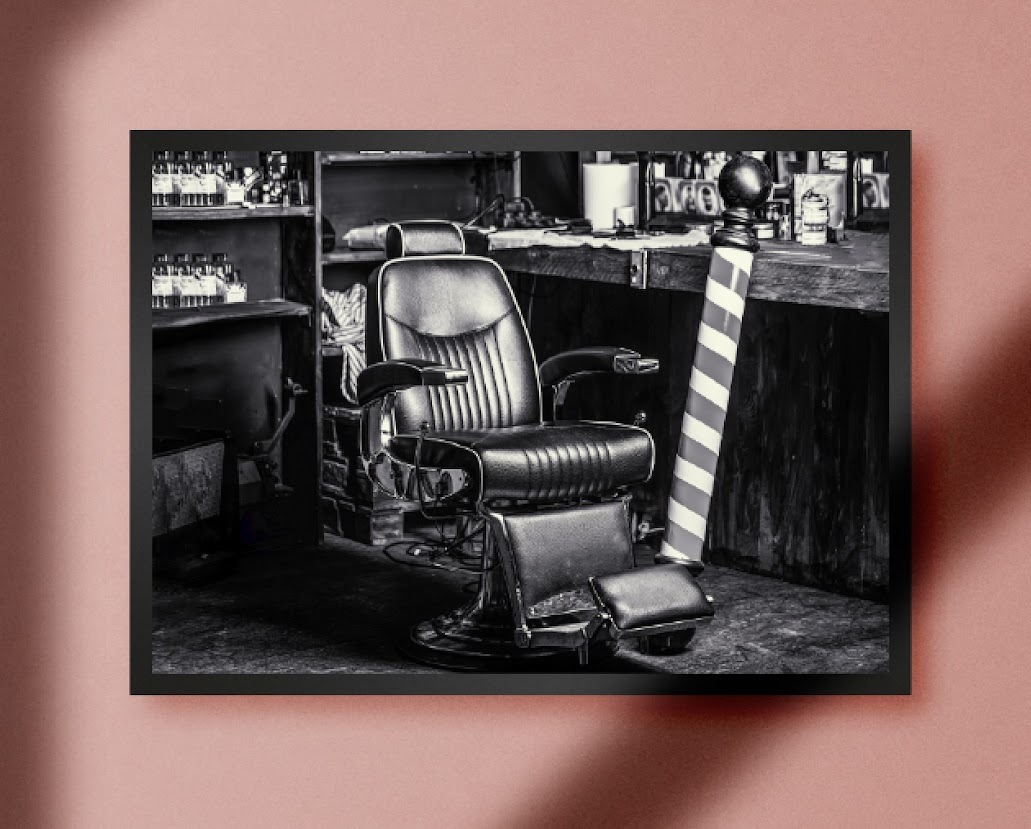 【A4額付き】バーバー 理容室 美容室 ヘアーサロン 床屋 ビンテーモノクロ写真 アメリカンレトロ 看板 雑貨 ポスター