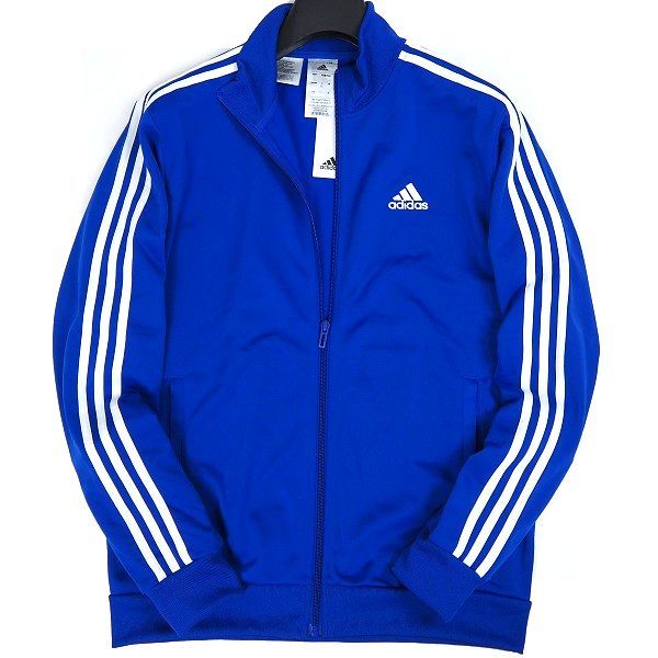 P660 新品 adidas アディダス 上下セット 裏起毛 ジャージ フルジップ ジャケット パンツ セットアップ ３ストライプス 2XL ブルー_画像2