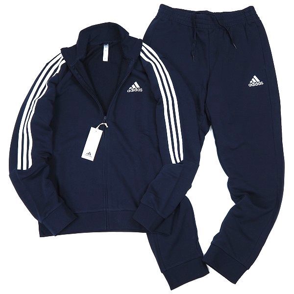 P598 新品 adidas アディダス 上下セット スウェット ジャージ フルジップ ジャケット パンツ セットアップ ３ストライプス XO ネイビー_画像1