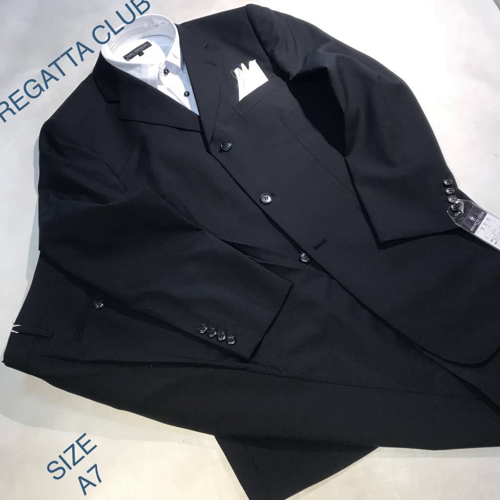 ★紳士服・工房【価格破壊】★新品★未使用 REGATTACLUB/ソフトビジネス3釦スーツセットアップスーツ/サイズA7/濃紺無地色系/希少・限定_画像1