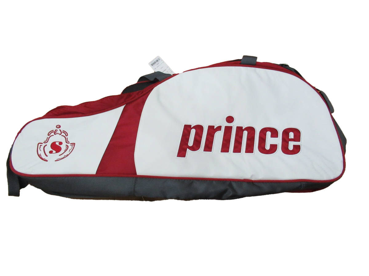テニスラケットバッグ Prince プリンス ホワイト＆レッド 6本入 ナイロン 76×25×30cm _画像2