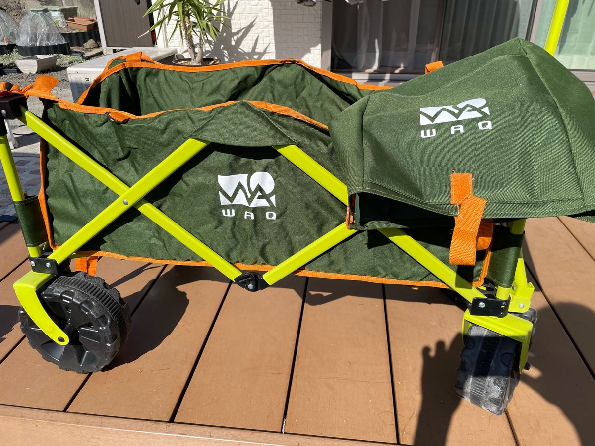 WAQ アウトドアワゴン グリーン×オレンジ (耐荷重150kg/自立収納/106L 