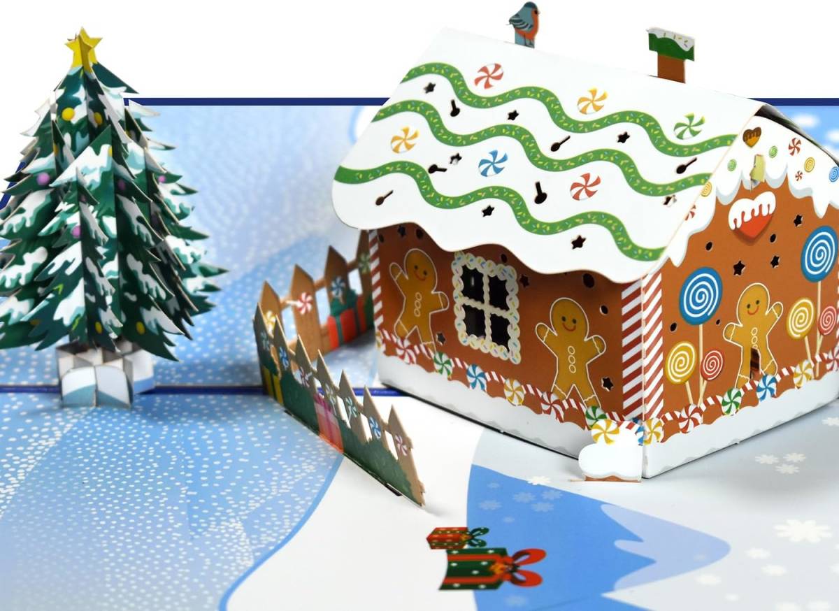 ジンジャーブレッドハウスとクリスマスツリー Magic Ants クリスマス ポップアップカード - ジンジャーブレッドハウスとク_画像2