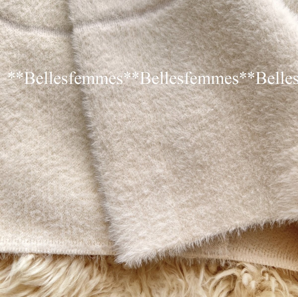 ★Belles*★新品M～L*上品マダム*ファーブローチ付*暖かウール混*ゆったり*ふわふわシャギー*ぽわん袖*ニットカーディガン*119Aアイボリー*_画像10