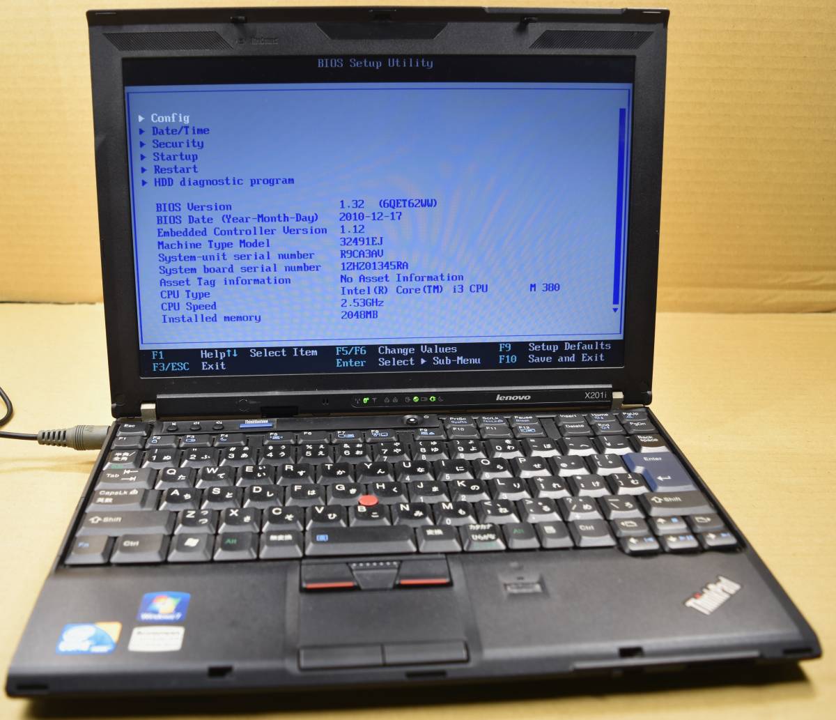 起動確認のみ(ジャンク扱い) レノボ ThinkPad X201i CPU:Core i3-M380 RAM:2G HDD:無し (管:KP032　 _画像1