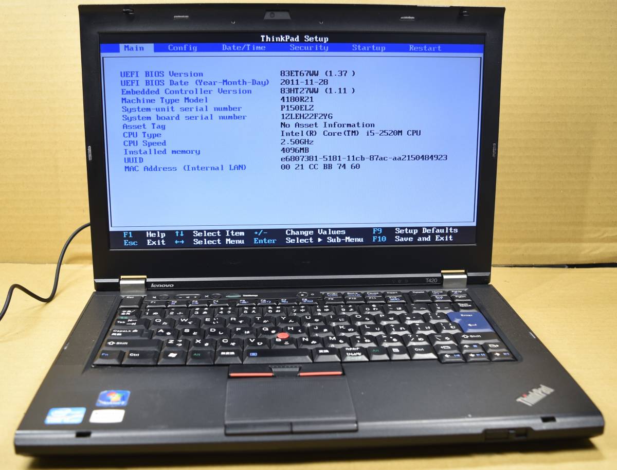 起動確認のみ(ジャンク扱い) レノボ ThinkPad T420 CPU:Core i5-2520M RAM:4G HDD:250G (管:KP052_画像1