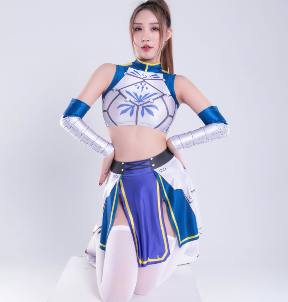 [ free shipping ] game character cosplay blue & white sexy lustre female cabaret club employee Halloween change equipment fancy dress costume Event anime 