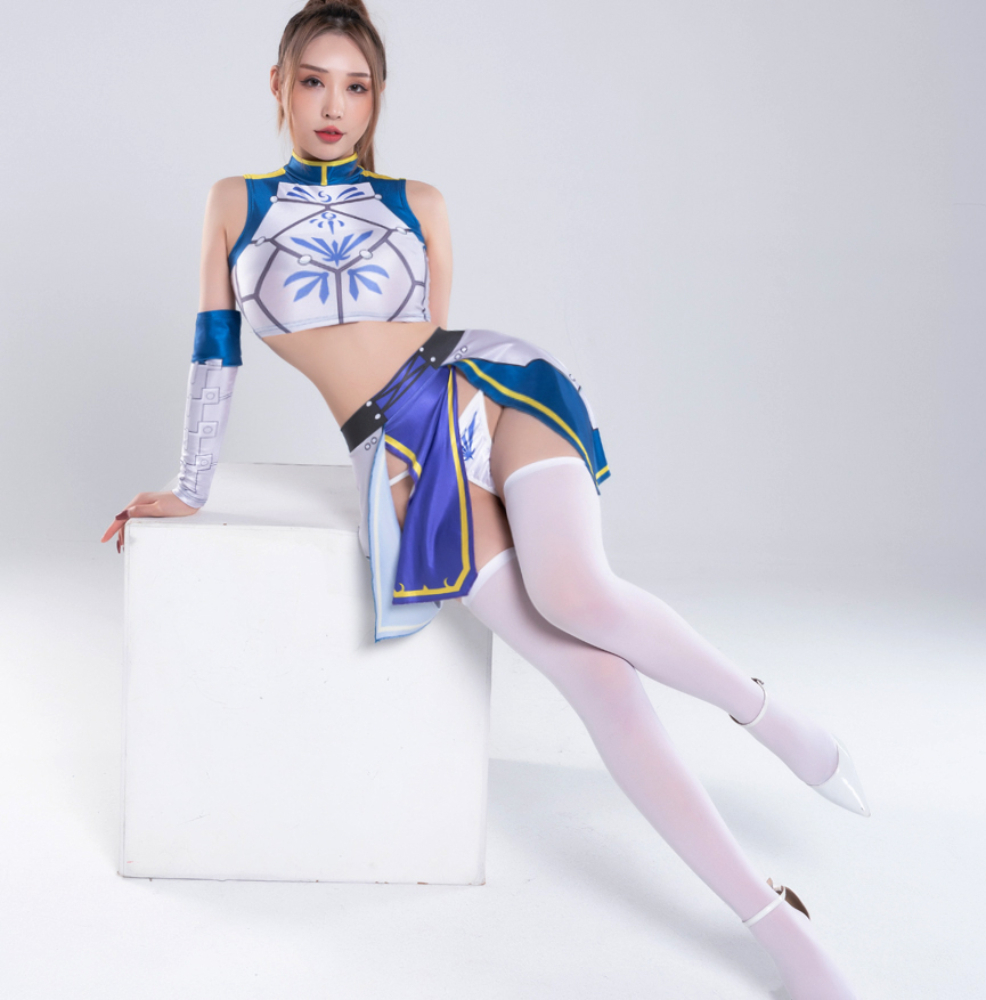 [ free shipping ] game character cosplay blue & white sexy lustre female cabaret club employee Halloween change equipment fancy dress costume Event anime 