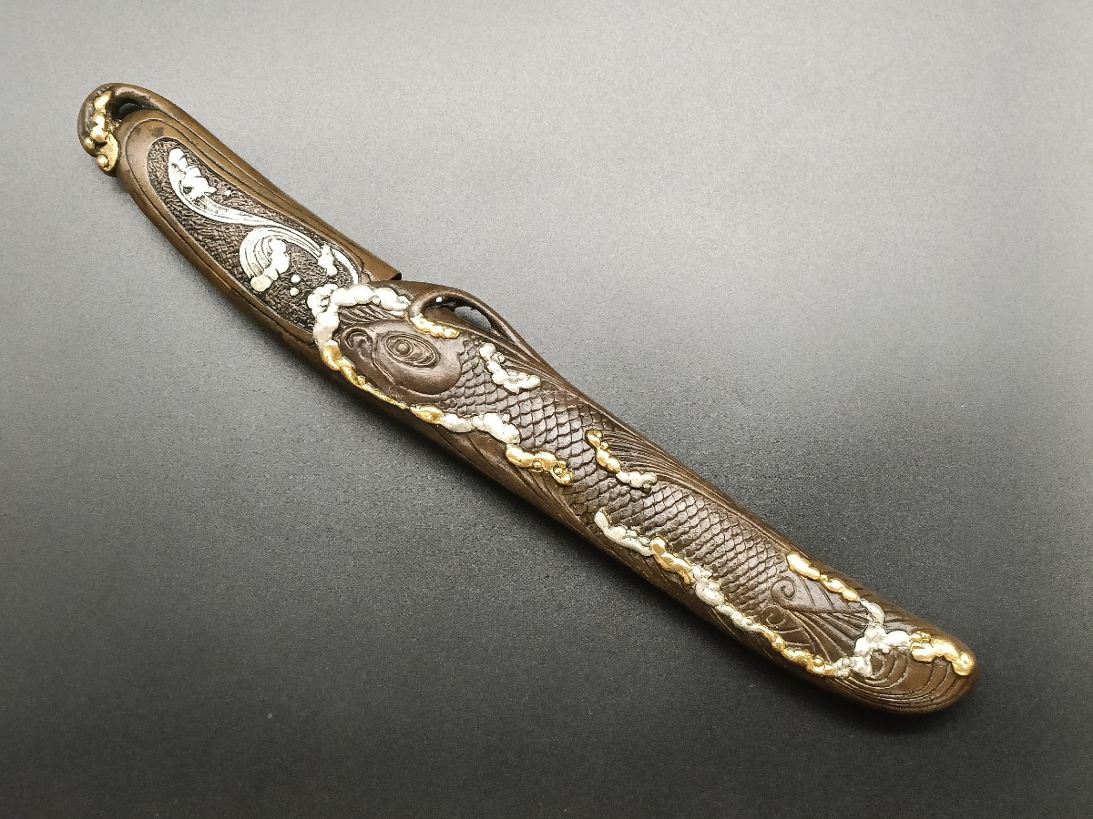 銅製刀装具　柄鞘拵え　海浪の図　絵金銀　金工品　細工　刀装具　刀剣美術　武道具