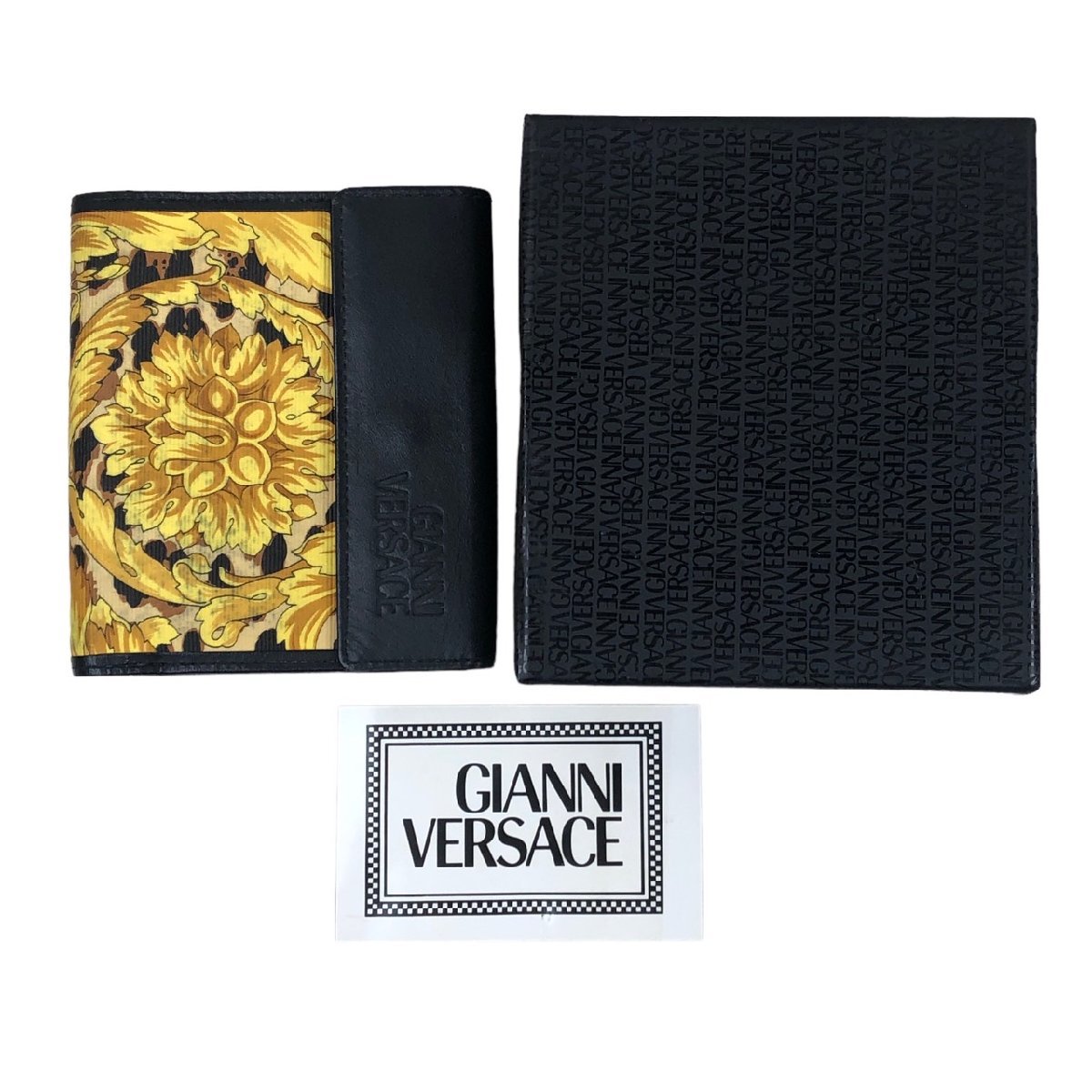 USED GIANNI VERSACE ジャンニ・ヴェルサーチ 二つ折り財布 コンパクト ブラック レオパード ヒョウ柄 イタリア製 レディース 箱付き_GIANNI VERSACE 二つ折り財布 コンパクト