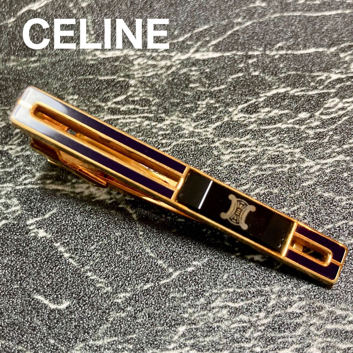 【極美品】CELINE セリーヌ ネクタイピン　ゴールド　マカダム　セリーヌ　ブランドタイピン　ハイブランドネクタイピン　結婚式