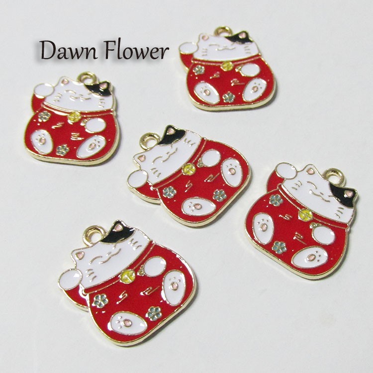 【D-0592】5pcs　まねき猫　20×16mm　レッド　チャーム　ハンドメイドパーツ_画像1