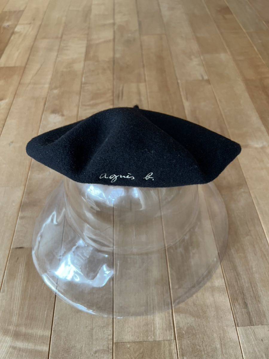 agns b. アニエスベー ウールベレー帽 ロゴ刺繍 フランス製 黒 ブラック