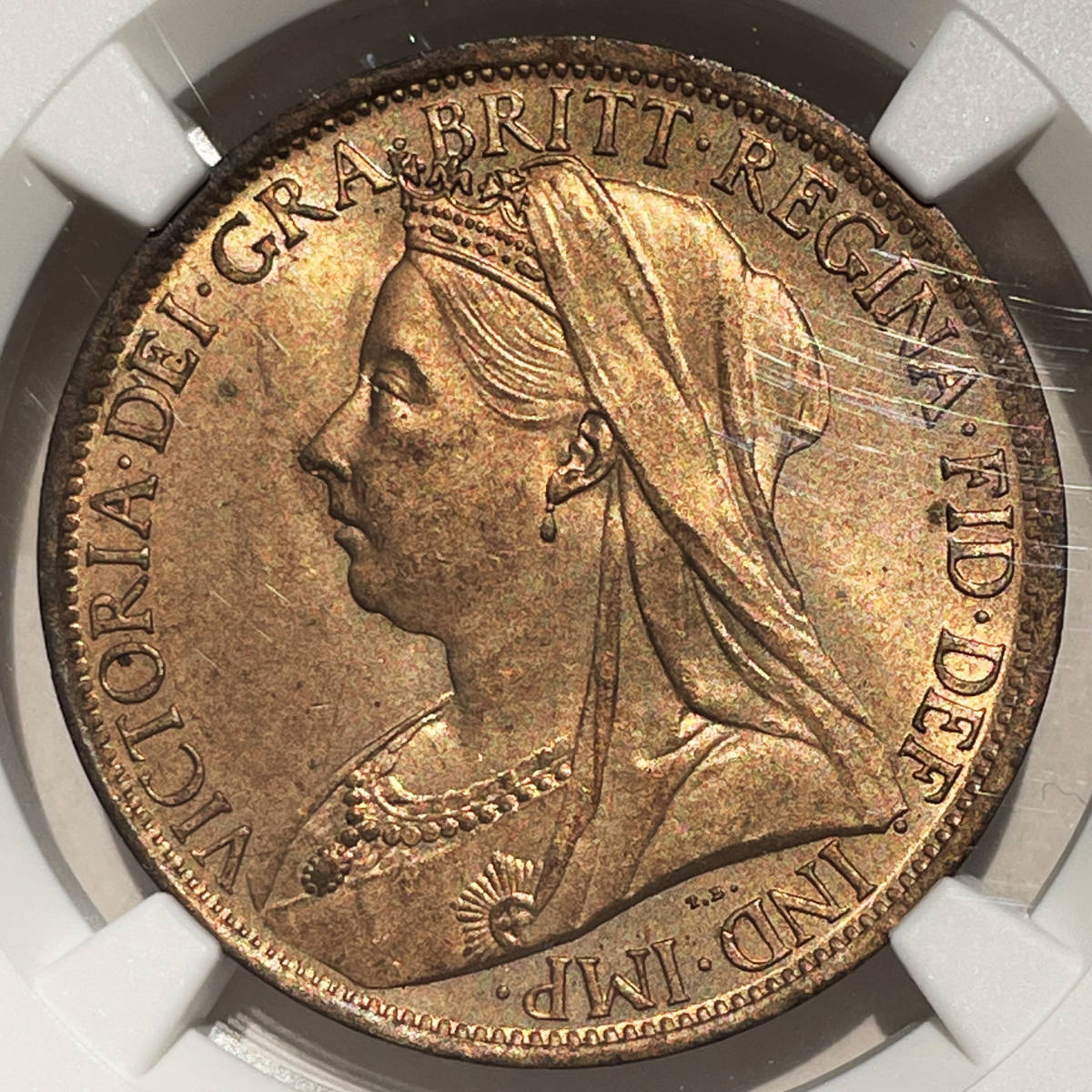 【1円スタート】 1901 MS65RB ヴィクトリア イギリス ヴェールヘッド ペニー銅貨 ブロンズ NGC オールドヘッド ベールヘッド ビクトリア_画像1