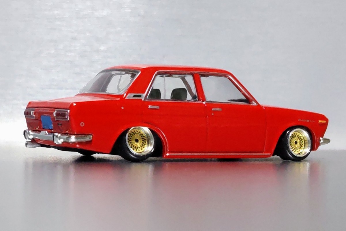 絶版 希少 レア 1/64 ダットサン 510 4ドア セダン 改 左ハンドル 日産 ブルーバード 深リム SSR シャコタン カスタム ハの字 旧車 名車_画像7