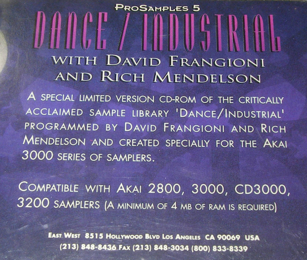 *EAST WEST AKAI CD3000 DANCE/INDUSTRIAL SOUND SAMPLER Sound Library*