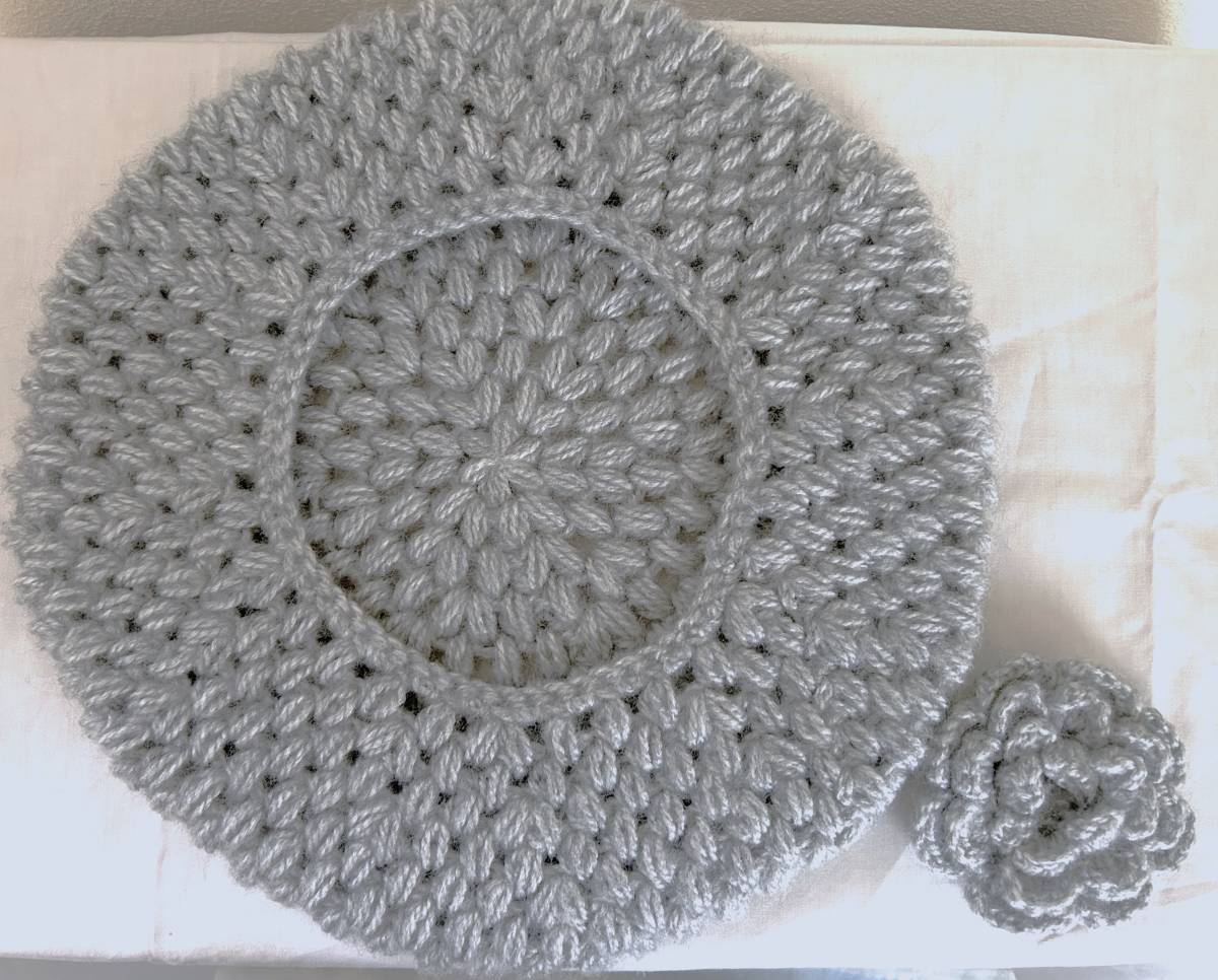 ◆玉編みベレー帽　モヘア　グレー　♪かぎ針編み　ハンドメイド_画像3