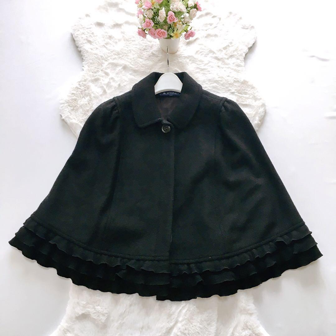 M'S GRACY*エムズグレイシーポンチョコート襟フリルショートブラック黒