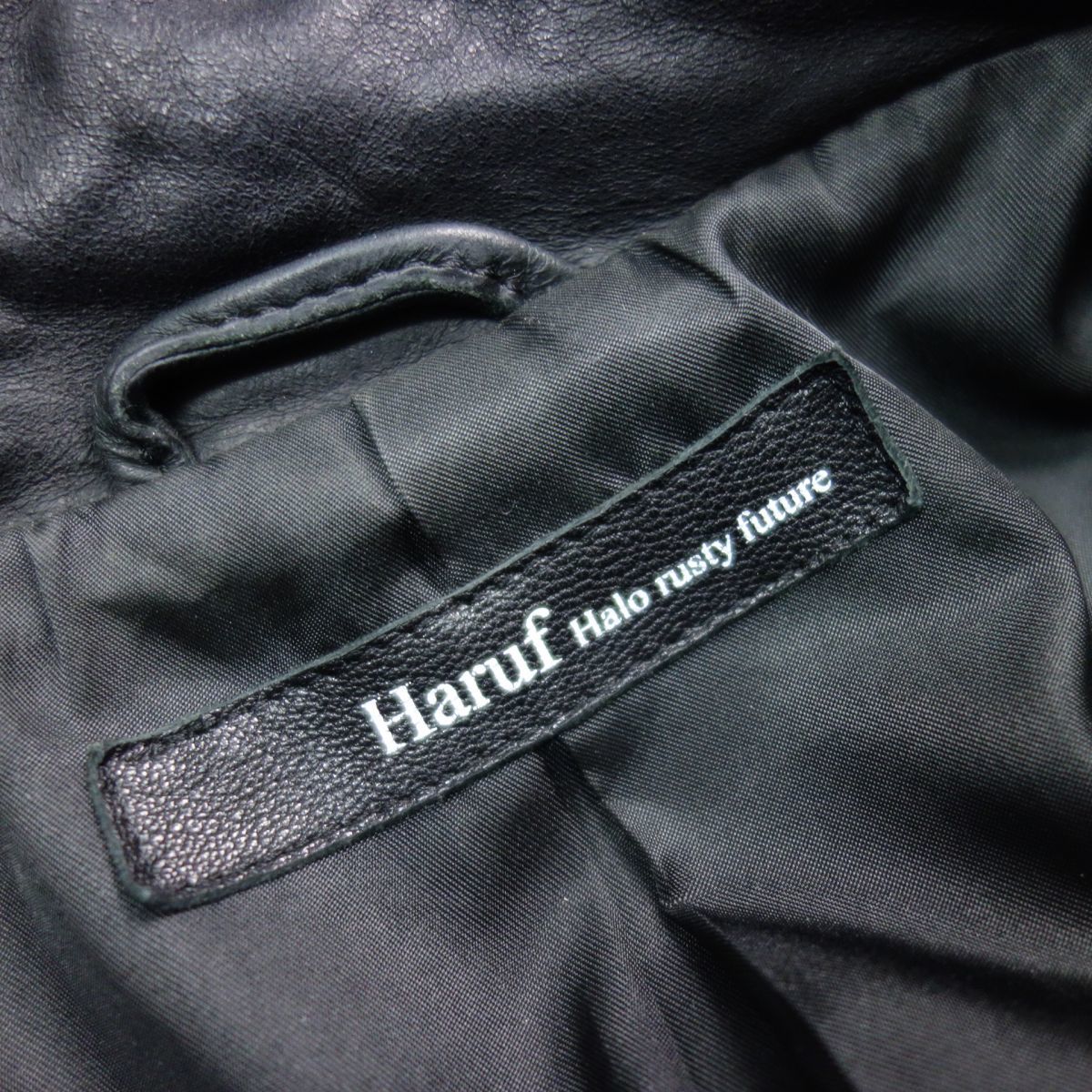 Haruf ハルフ レザー 羊革 シングルライダースジャケット 黒 メンズ 3L バイクウェア_画像8
