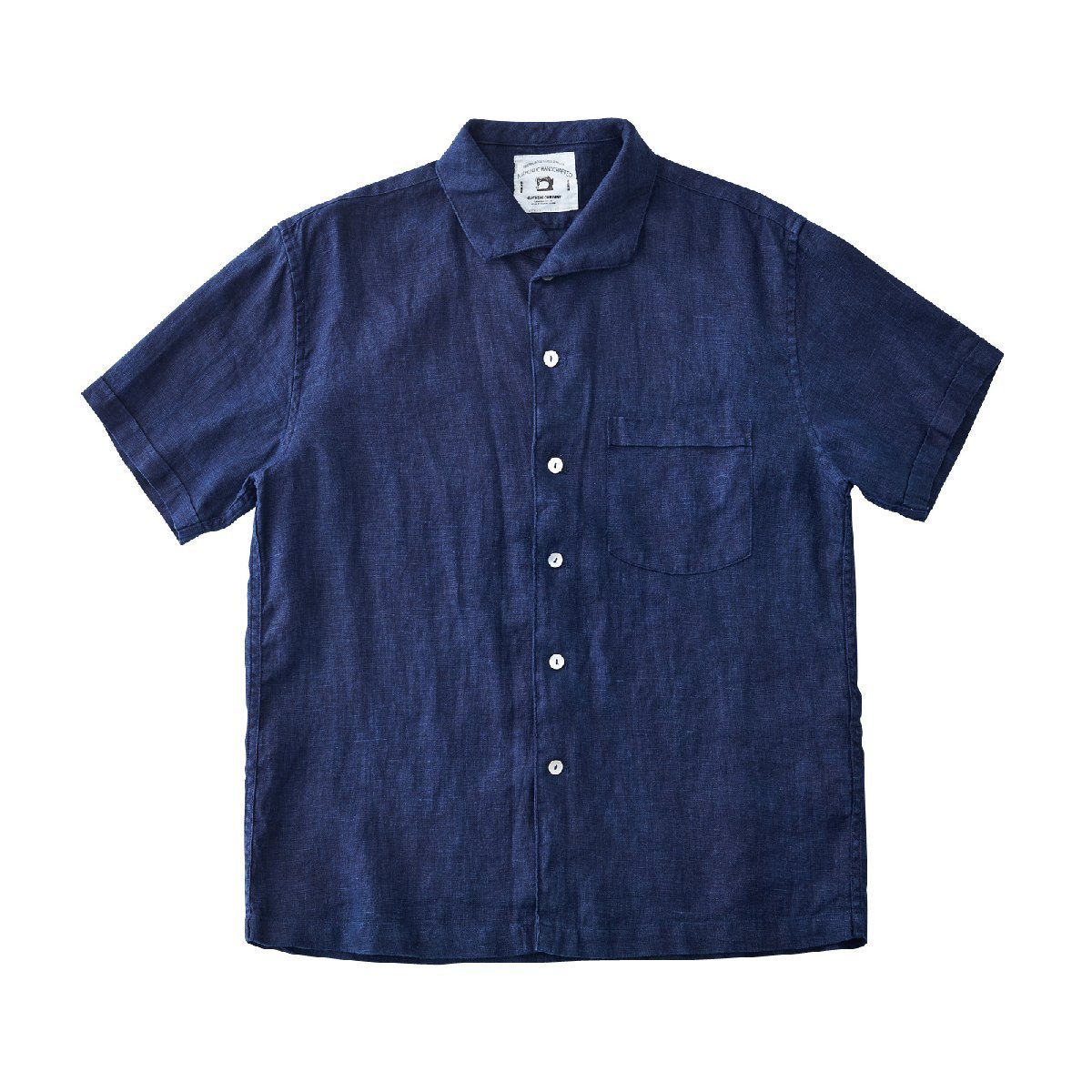 レトロ 藍染め シャツ 半袖 メンズ リネン100% 天然インディゴ 濃紺 1950S ITILIAN COLLAR SHIRT 復刻シャツ S