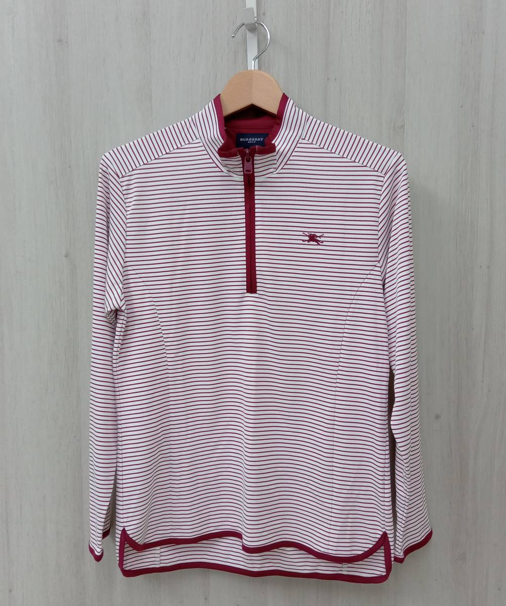 BURBERRY GOLF long sleeve L size border red × white lady's 