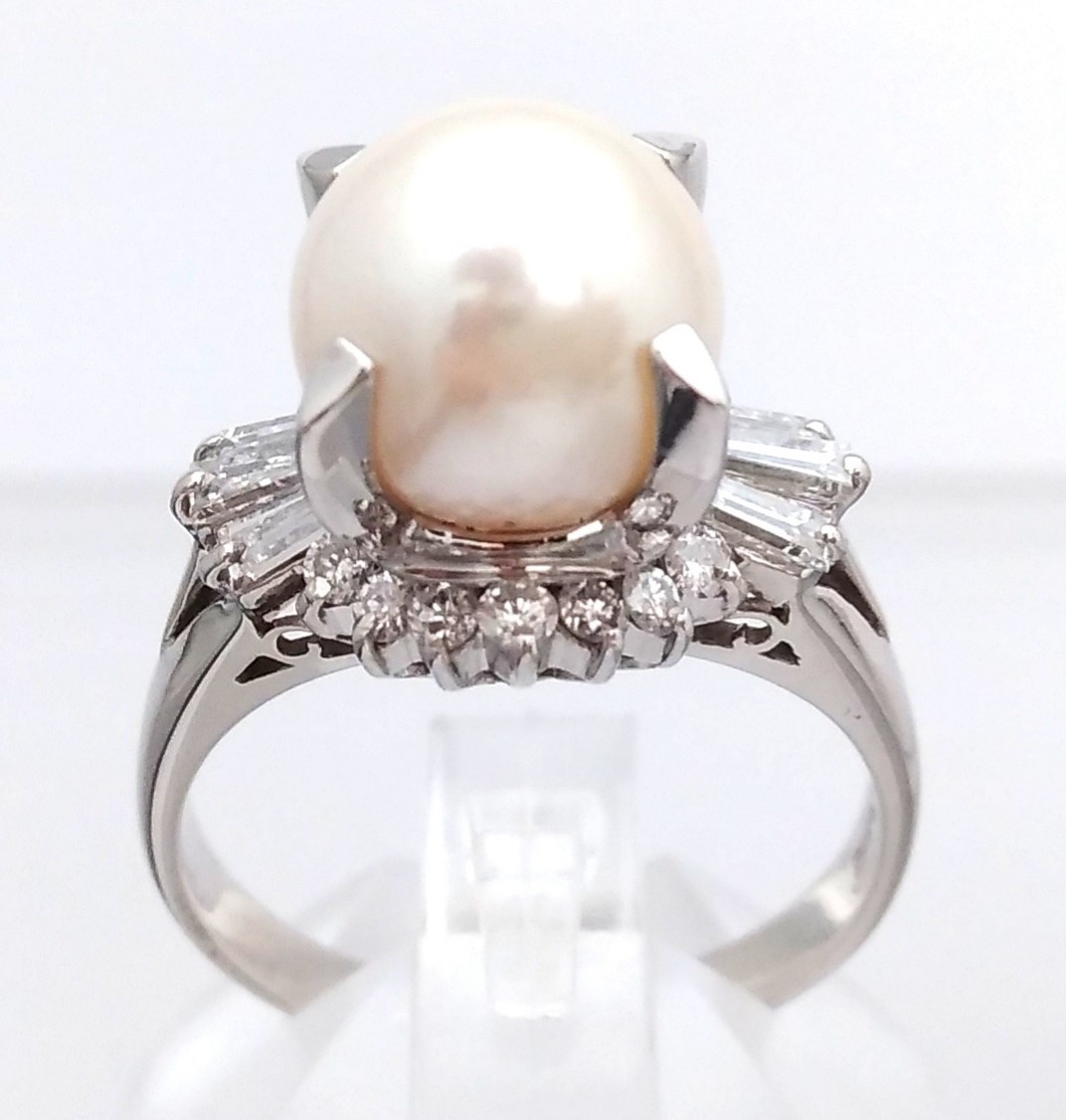 輝く高品質な 0.46ct ダイヤモンド 真珠 Pt850 【新品仕上げ済/ソーティング付】 リング 7.3g 約13号 その他