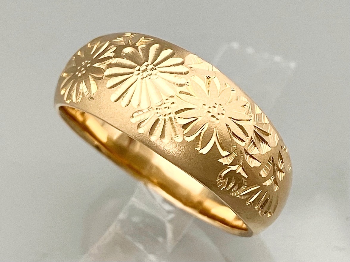 K18／＃15 7g／花 マット加工リング 店舗受取可