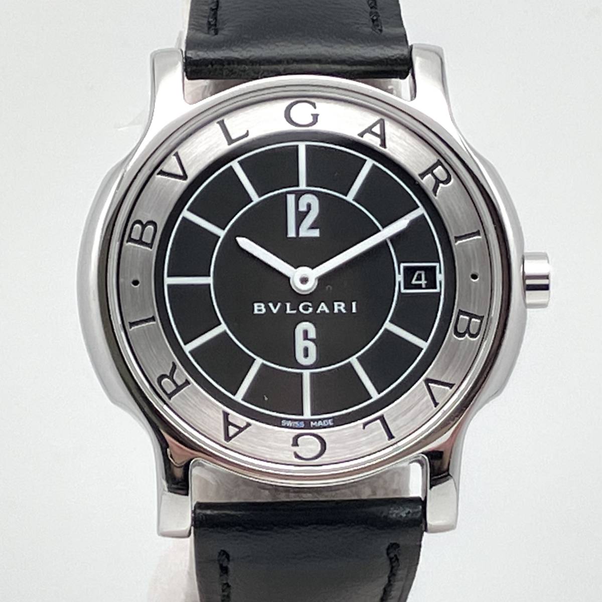 【可動品】BVLGARI Solotempo ST35S デイト 黒文字盤 黒ベルトクォーツ 腕時計