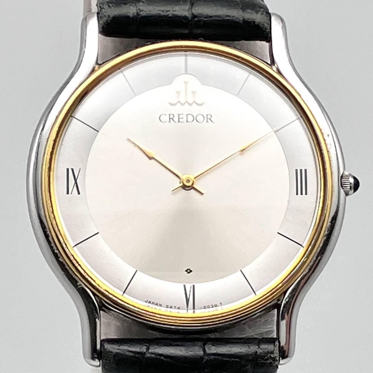 【可動品】SEIKO CREDOR 5A74-0020 アナログ クォーツ 18K刻印 シルバー文字盤 腕時計 ※ベルト非純正