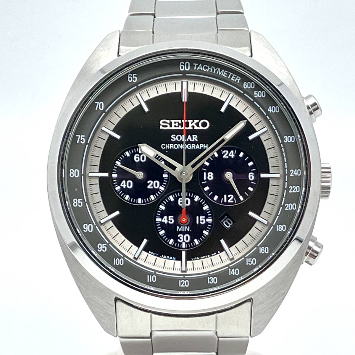 【可動品】SEIKO V175-0EL0 黒文字盤 ソーラー クロノグラフ 腕時計_画像1
