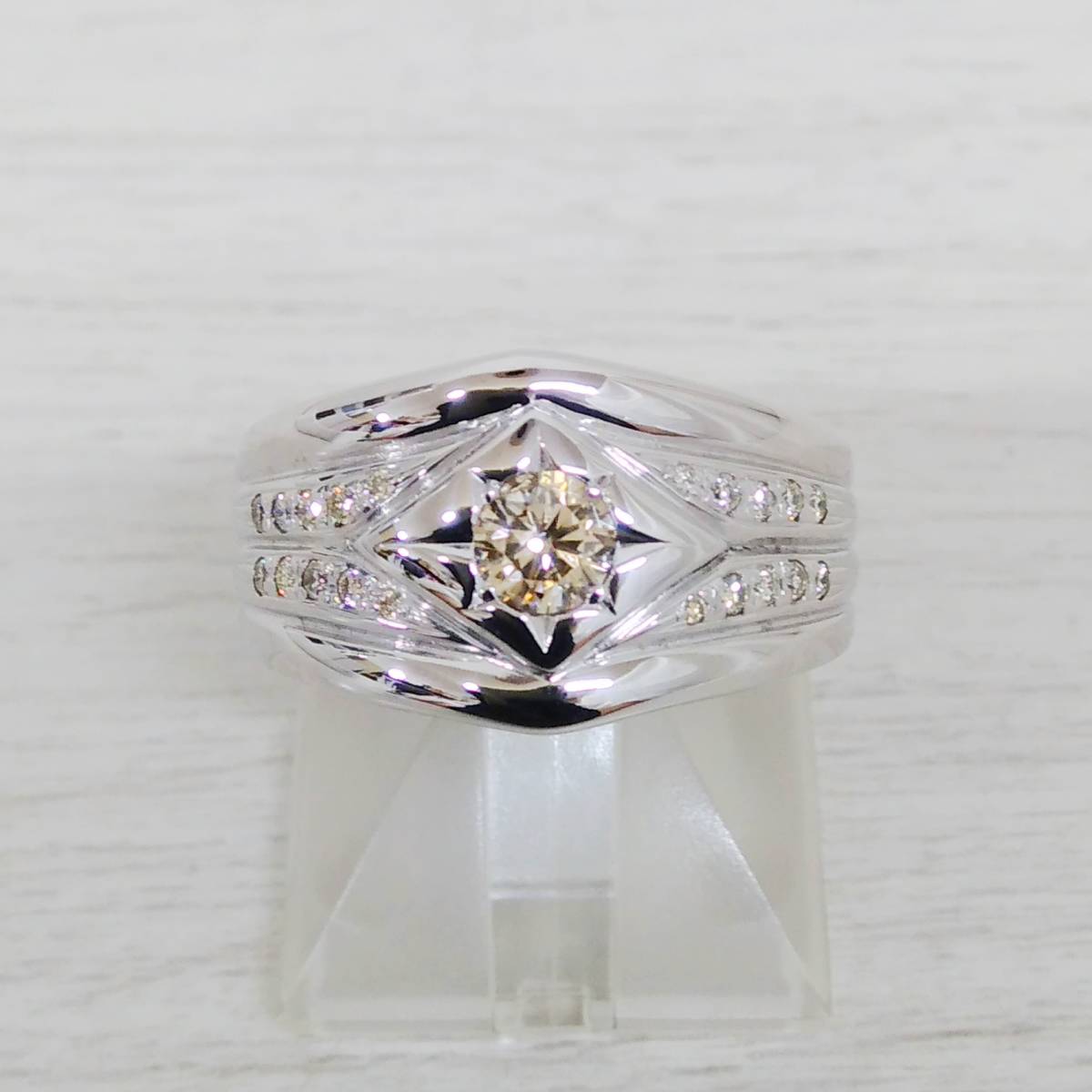 安価 22.5号 750/ダイヤモンド0.47,0.23ct K18WG 24.7g ホワイトゴールド リング ホワイトゴールド