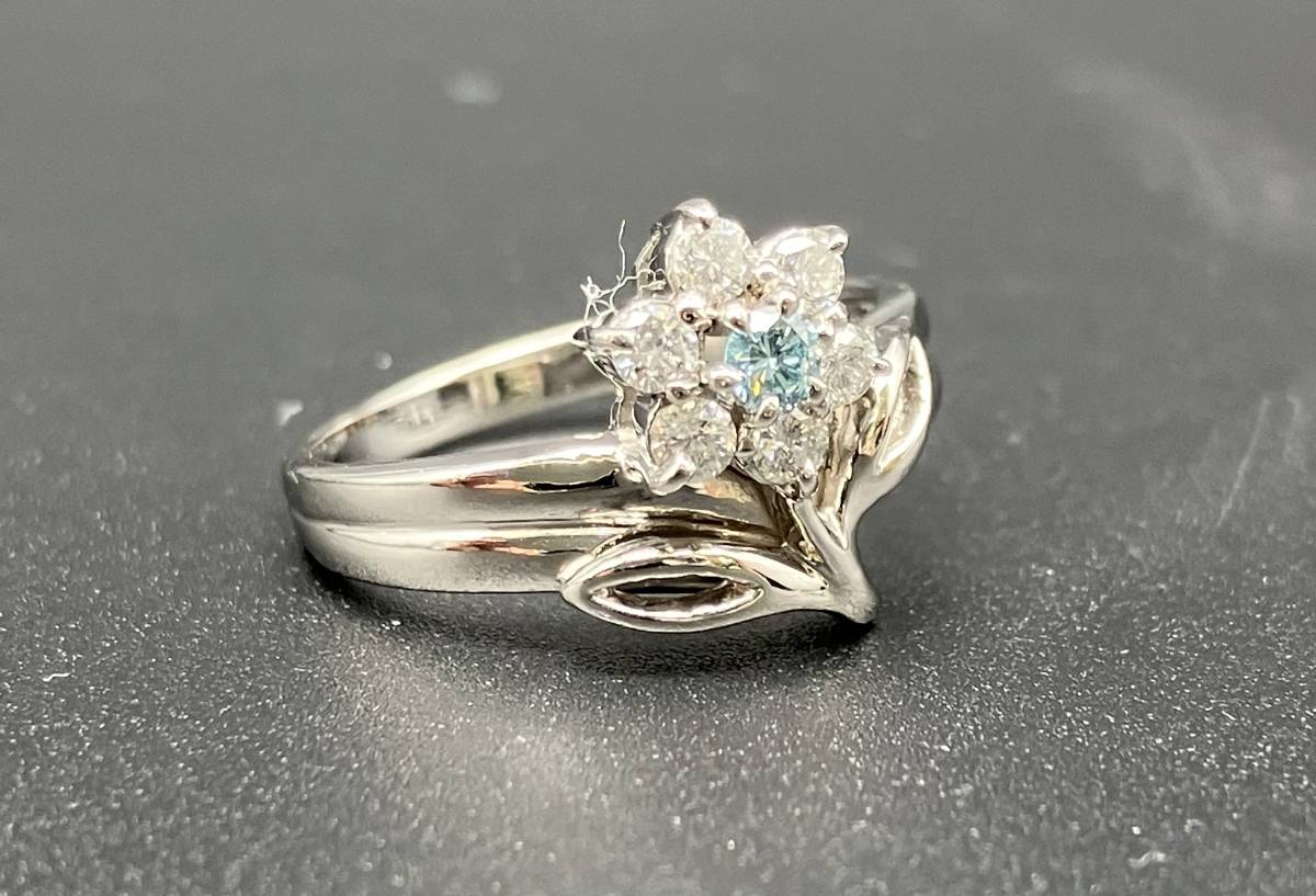 輝く高品質な Pt900 店舗受取可 フラワー 指輪 リング プラチナ 17号 7.2g ダイヤモンド0.41ct プラチナ台