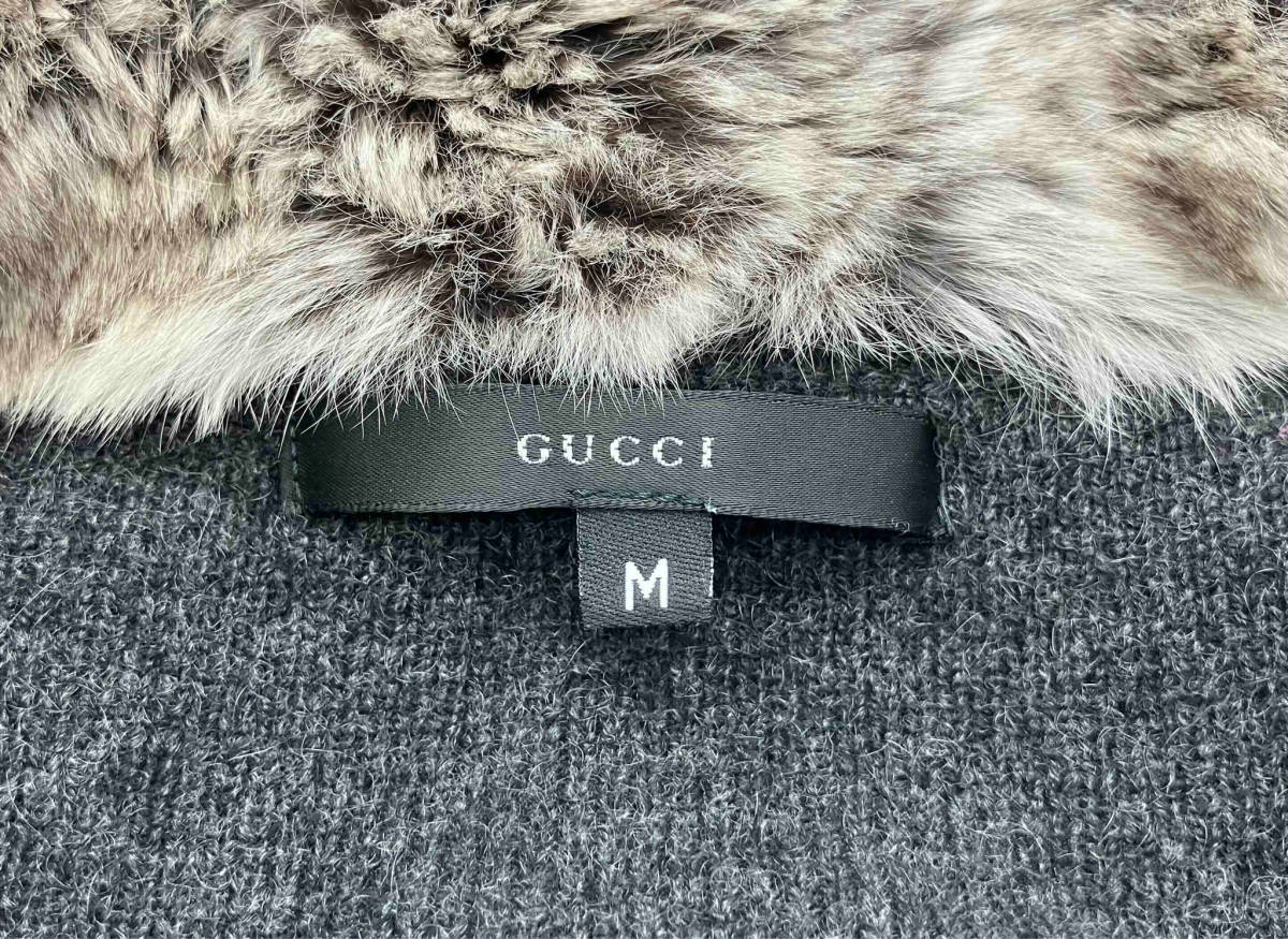 GUCCI グッチ ファー付ニット サイズM グレー レディース カシミヤ100%_画像5