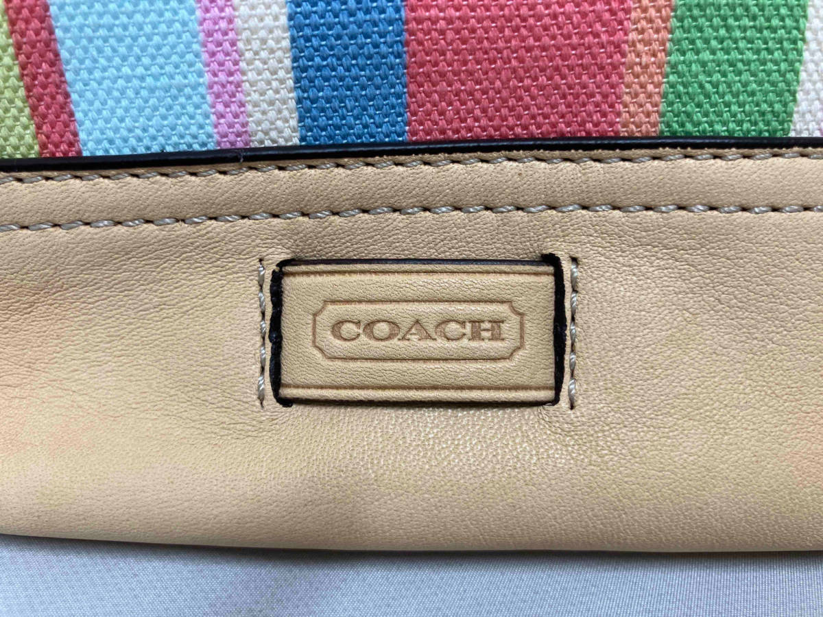 COACH 2wayショルダーバック／コーチ／マルチボーダー柄／レザーキャンパス／ハンドバッグ_画像8