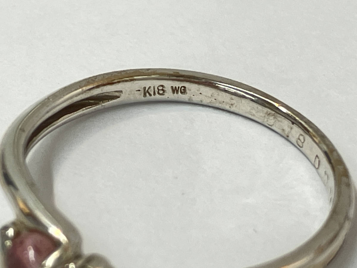 K18WG 750 ホワイトゴールド カラーストーン0.18ct ダイヤ0.02ct リング 指輪 2.1g #10.5の画像6