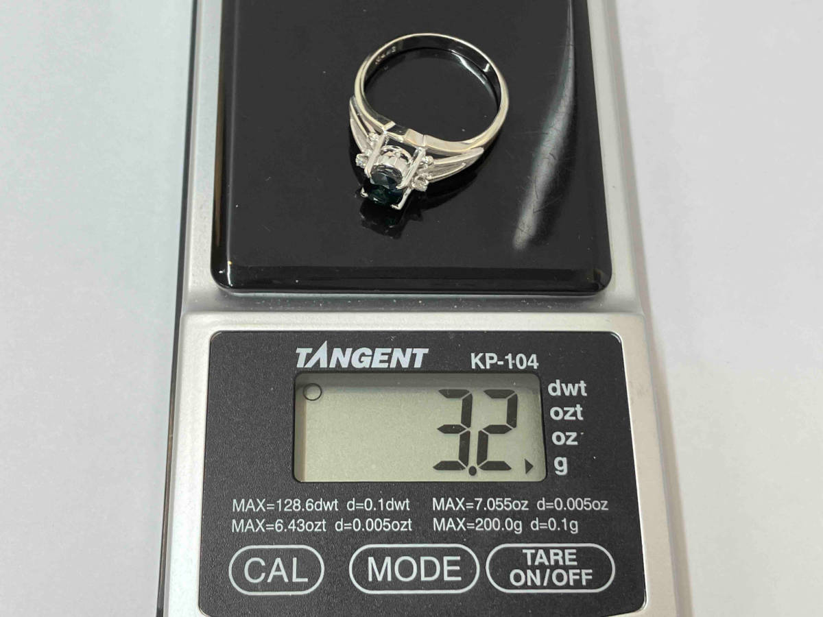 K14WG ホワイトゴールド カラーストーン ダイヤ付き リング 指輪 3.2g # 14の画像7