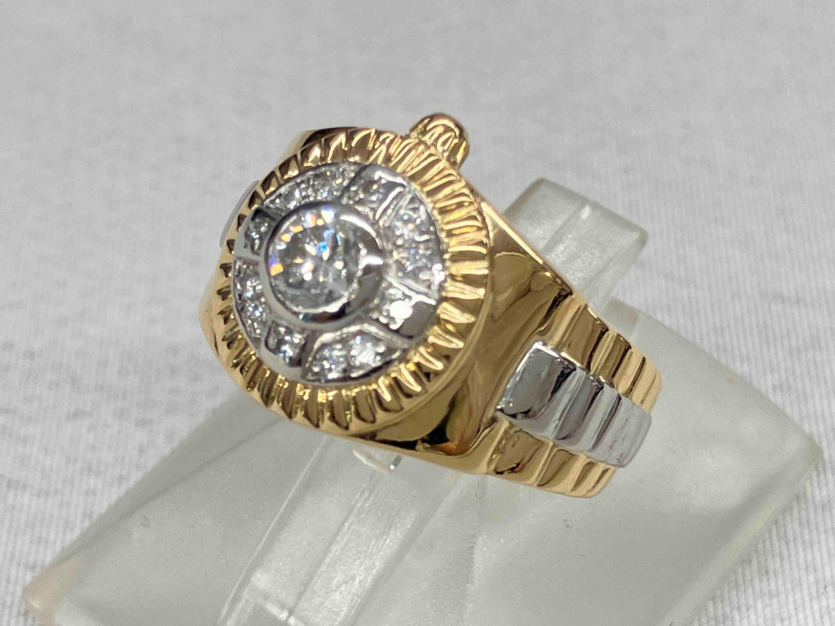 輝く高品質な 0.09ct 天然ダイヤモンド0.316ct 8.5号 コンビ Pt900/K18 7.3g ソーティング付 リング その他