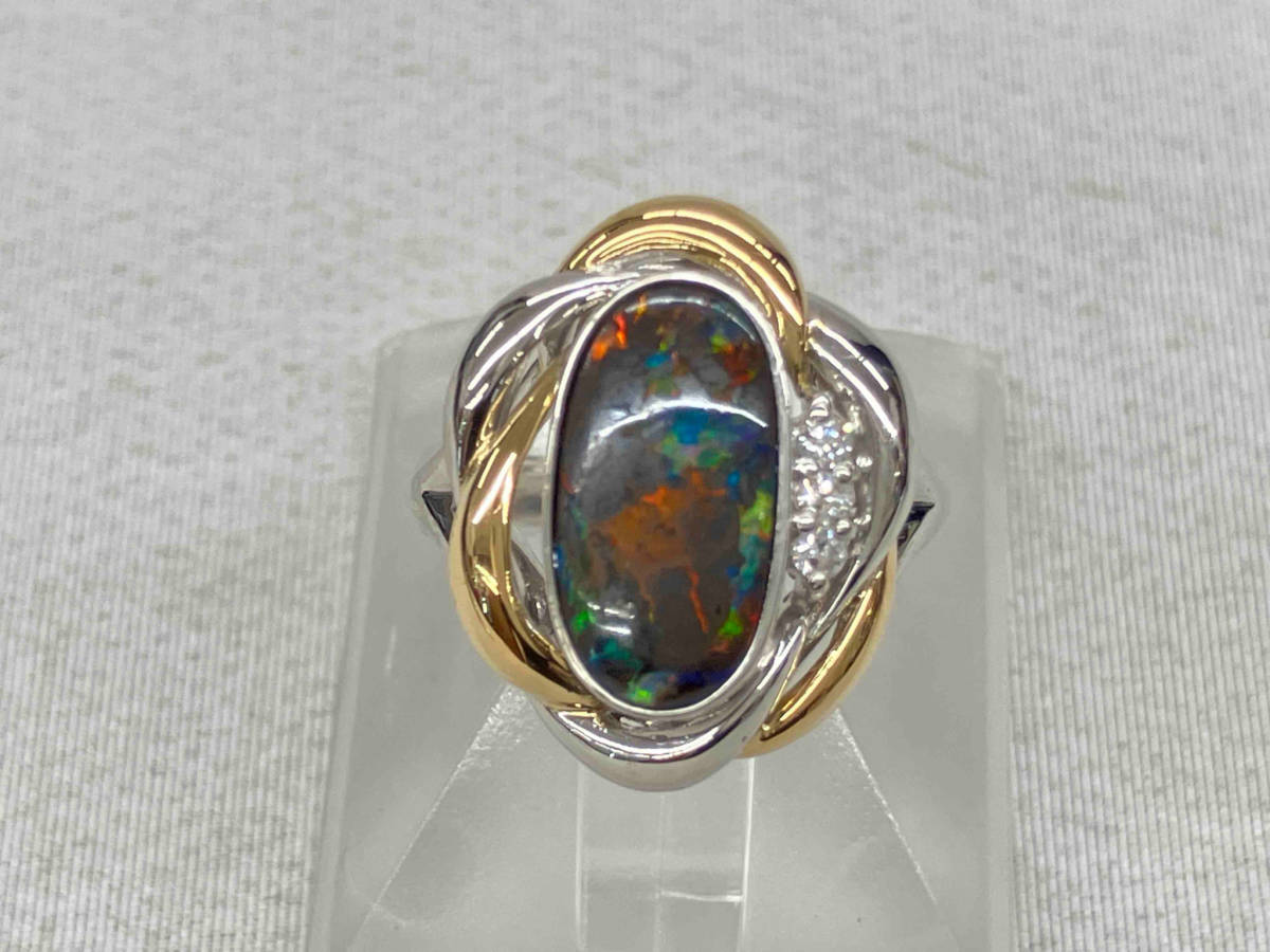 Pt900/K18 6 number natural iron opal 2.07ct diamond 0.05ct 6.7g platinum Gold so-ting attaching 
