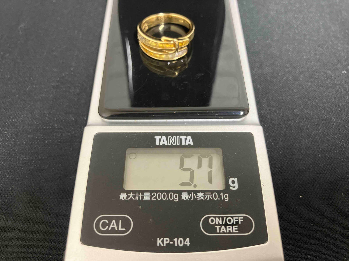 K18／白濁石、黄色石（S1.30ct刻印あり）11.5号／5.7g／ベルトデザインリング／指輪 店舗受取可_画像5