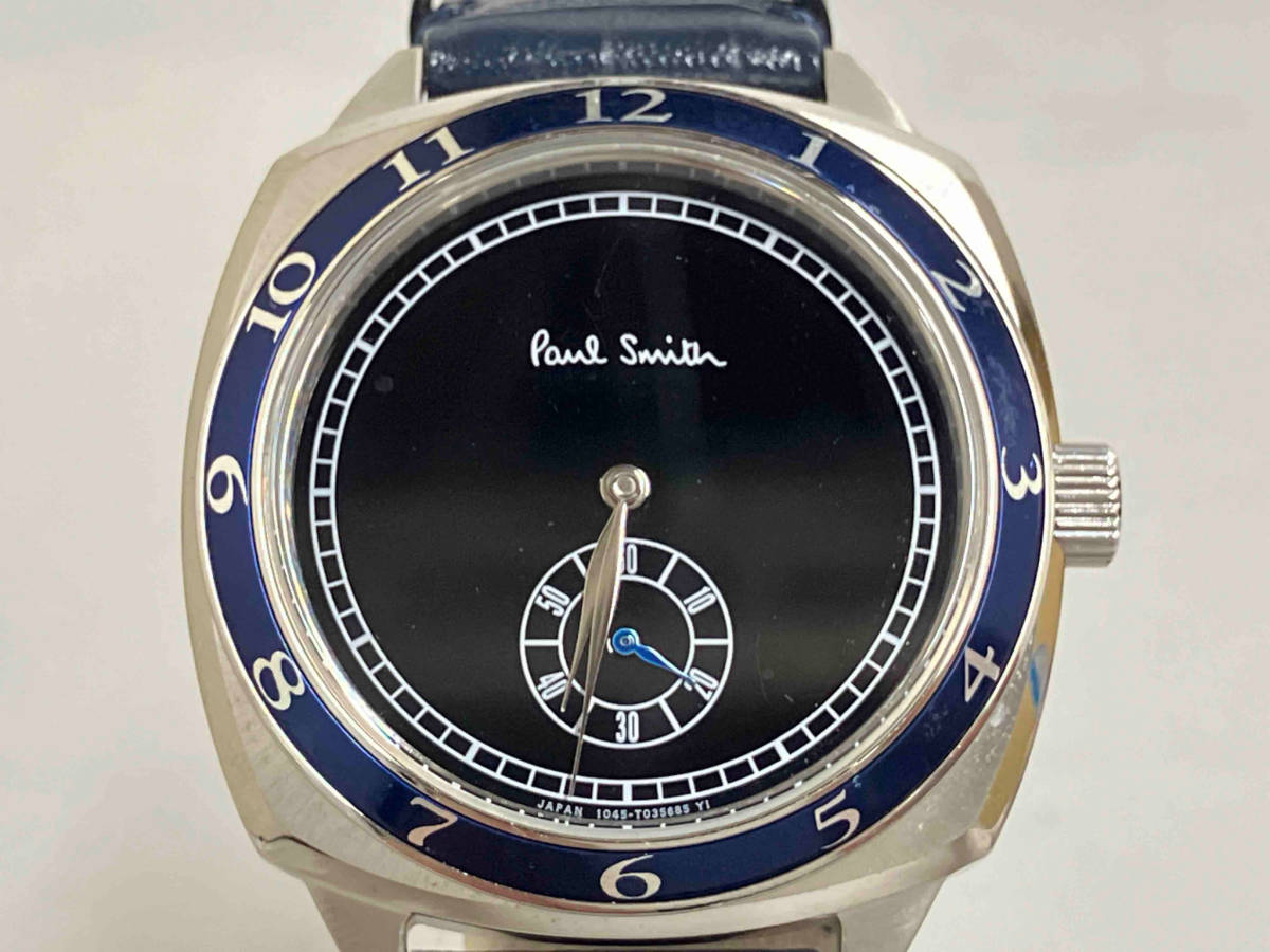 Paul Smith 1045-T023487／ポールスミス／スモセコ／1995復刻モデル／クォーツ腕時計／文字盤黒／革ベルトブルー／ベゼルブルー