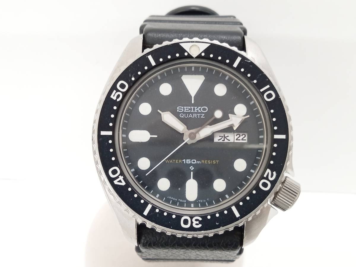 SEIKO ダイバーズ 150M防水 黒文字盤 デイデイト 7548-7000 104※※※ セイコー クォーツ 腕時計_画像1